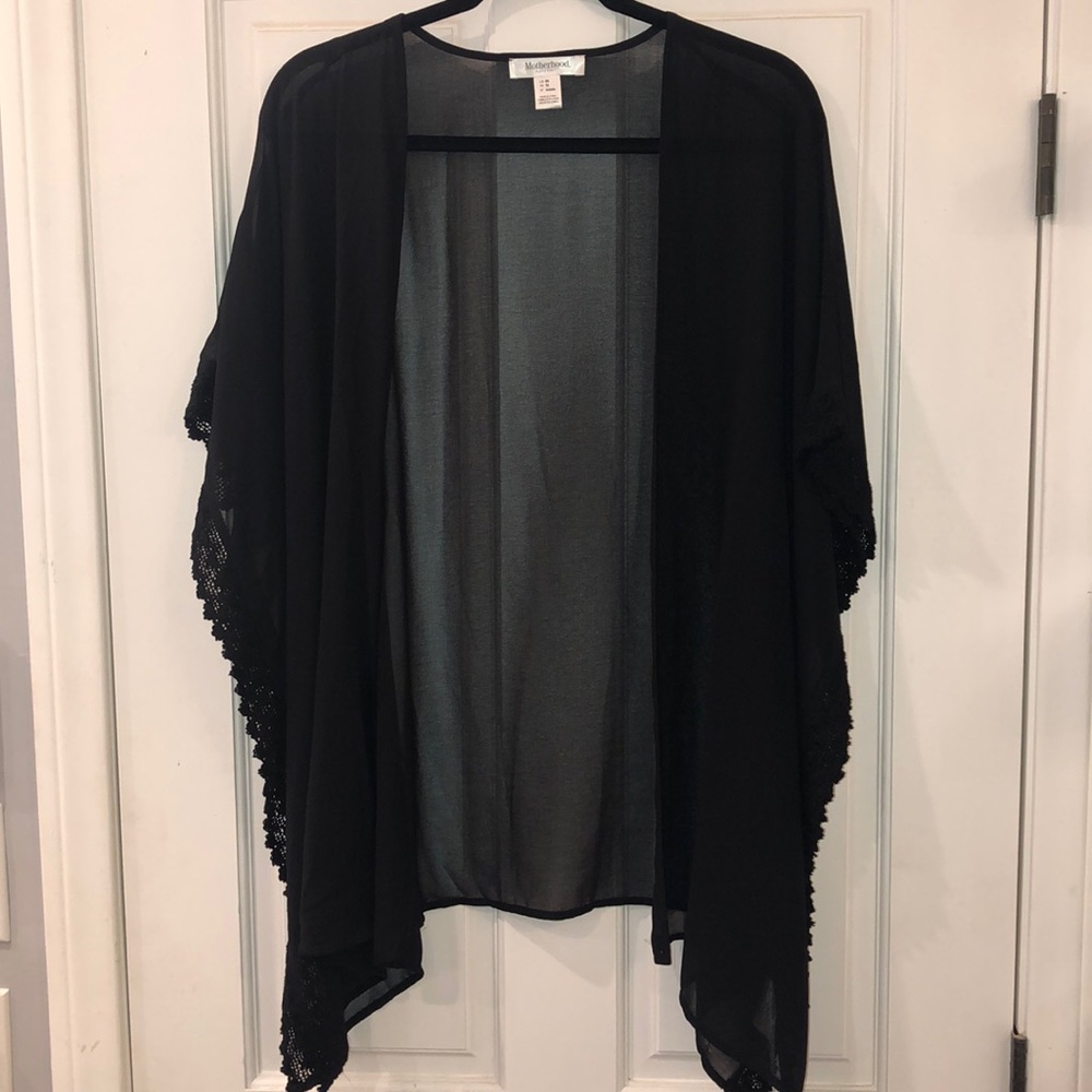 Crochet trim sheer black Kimono